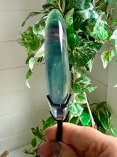 Load image into Gallery viewer, Rainbow Fluorite Moon on Custom Black Stand
