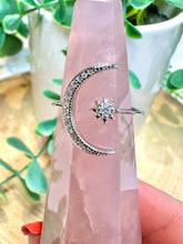 Load image into Gallery viewer, Adjustable 925 Silver Ring with Moon and Star|Boho Jewellery|Finger or Thumb Ring|Statement Ring|Adjustable Rings
