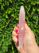 Load image into Gallery viewer, Rose Quartz Moon on Custom Gold Stand

