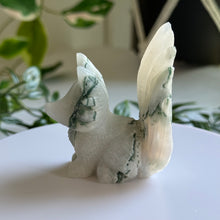 Load image into Gallery viewer, Hand Carved Moss Agate Nine Tail Fox
