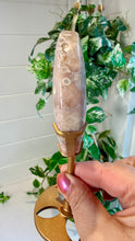 Load image into Gallery viewer, Pink Amethyst Flower Agate Moon on Custom Stand
