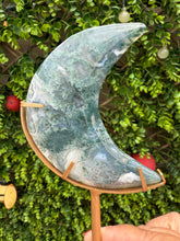Load image into Gallery viewer, Moss Agate Moon on Stand
