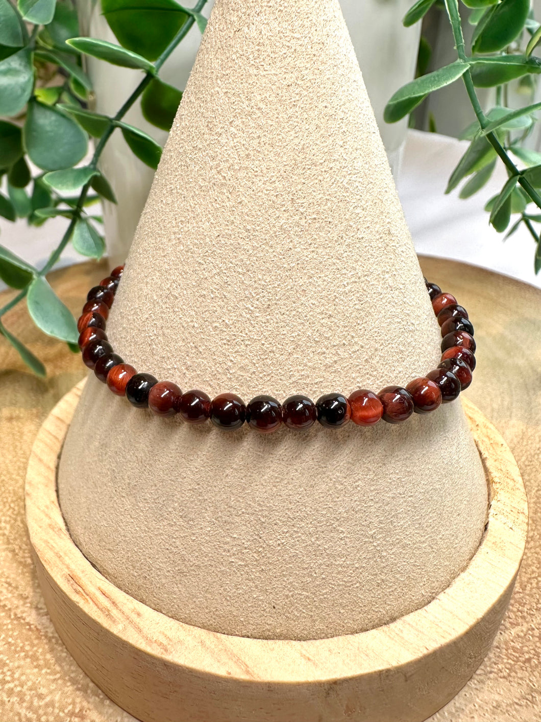 Red Tigers Eye 4mm Beaded Bracelet|Consciously Sourced|Gemstone Stretch Bracelet|Crystal Beaded Bracelet