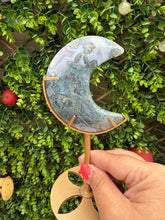 Load image into Gallery viewer, Moss Agate Moon on Stand
