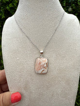 Load image into Gallery viewer, Peach Scolecite Oblong Necklace set in 925 Silver on 18 inch Trace Chain
