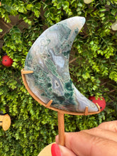 Load image into Gallery viewer, Moss Agate Moon on Stand
