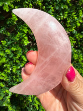 Load image into Gallery viewer, Rose Quartz Moon on Custom Gold Stand
