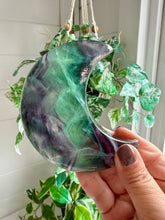 Load image into Gallery viewer, Rainbow Fluorite Moon on Custom Black Stand
