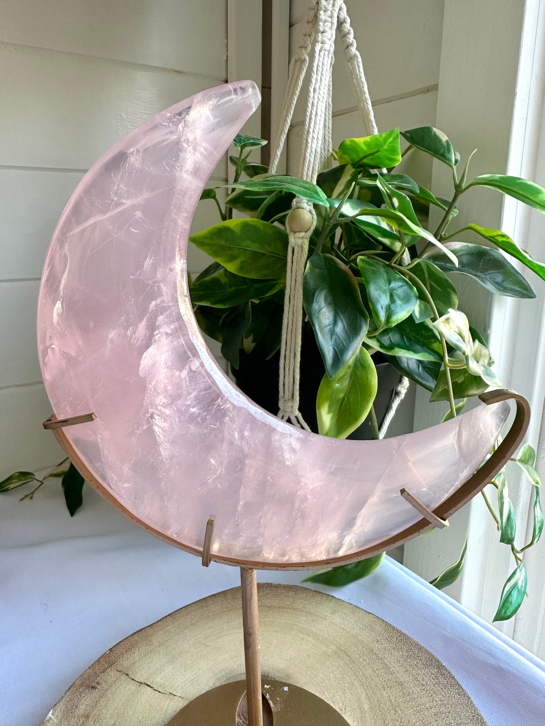 Rose Quartz Moon on Stand