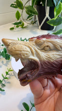Load image into Gallery viewer, Mookaite Jasper Wolf Head with custom stand|Hand Carved
