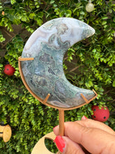 Load image into Gallery viewer, Moss Agate Moon on Stand
