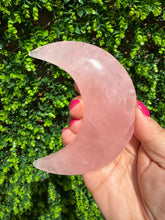 Load image into Gallery viewer, Rose Quartz Moon on Custom Gold Stand
