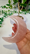 Load image into Gallery viewer, Rose Quartz Moon on Custom Gold Stand
