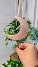 Load image into Gallery viewer, Rose Quartz Moon on Custom Gold Stand
