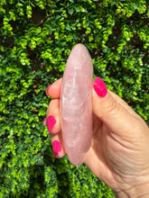 Load image into Gallery viewer, Rose Quartz Moon on Custom Gold Stand
