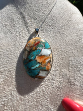 Load image into Gallery viewer, Oyster Mohave Turquoise Necklace (925 Silver) with 18” fine Silver Trace Chain
