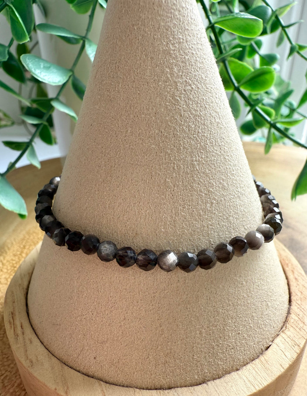 Silver Sheen Obsidian 4mm Faceted Stretch Bracelet