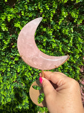 Load image into Gallery viewer, Rose Quartz Moon on Custom Gold Stand
