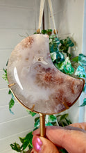 Load image into Gallery viewer, Pink Amethyst Flower Agate Moon on Custom Stand
