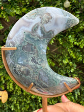 Load image into Gallery viewer, Moss Agate Moon on Stand

