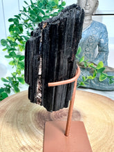 Load image into Gallery viewer, Black Tourmaline on Gold Stand from Brazil
