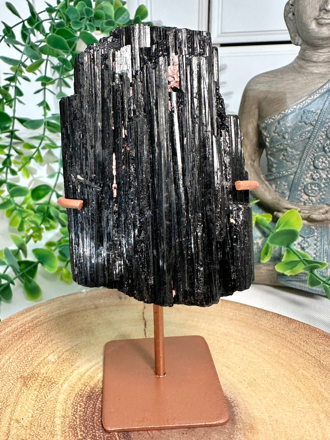 Black Tourmaline on Gold Stand from Brazil