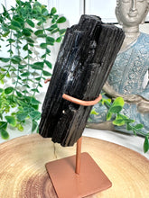 Load image into Gallery viewer, Black Tourmaline on Gold Stand from Brazil
