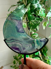 Load image into Gallery viewer, Rainbow Fluorite Moon on Custom Black Stand
