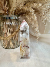 Load image into Gallery viewer, Pink Amethyst with Quartz Point from Brazil|Consciously Sourced Crystals| Natural Pink Amethest|Home Decor|Pink Amethyst Tower
