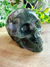 Load image into Gallery viewer, Moss Agate Skull Carving - Draco
