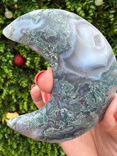 Load image into Gallery viewer, Moss Agate Moon on Stand
