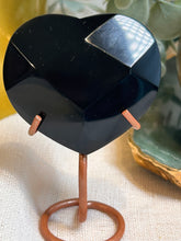 Load image into Gallery viewer, Black Obsidian Heart on Stand |Consciously Sourced|Brazil|Crystal Carving
