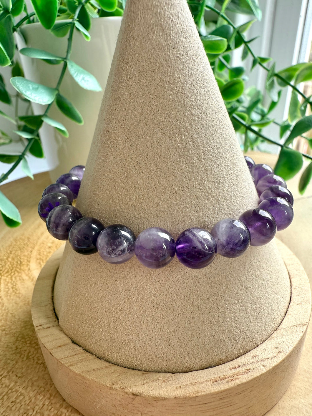 Chevron Amethyst 7/8mm Beaded Stretch Bracelet