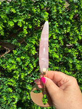Load image into Gallery viewer, Rose Quartz Moon on Custom Gold Stand
