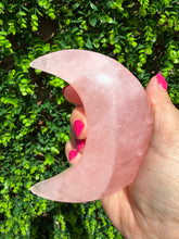 Load image into Gallery viewer, Rose Quartz Moon on Custom Gold Stand
