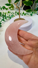 Load image into Gallery viewer, Rose Quartz Moon on Custom Gold Stand
