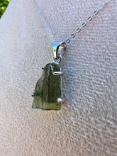 Load image into Gallery viewer, Genuine Moldavite Necklace set in 925 Silver with 18” Trace Chain
