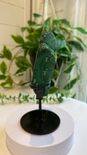 Load image into Gallery viewer, Natural Malachite with Part Polished Front on Custom Black Stand
