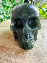 Load image into Gallery viewer, Moss Agate Skull Carving - Draco
