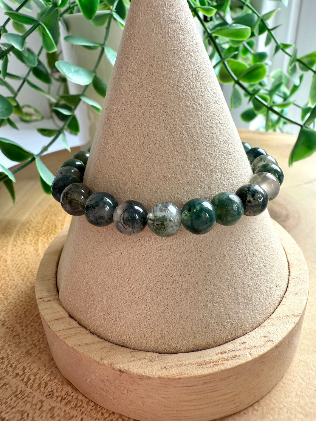Moss Agate 7/8mm Beaded Stretch Bracelet