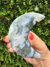 Load image into Gallery viewer, Moss Agate Moon on Stand
