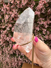 Load image into Gallery viewer, Lemurian on Stand from Brazil|Natural Lemurian|Part Polished Lemurian|Statement Crystal|Crystal Decor|Consciously Sourced
