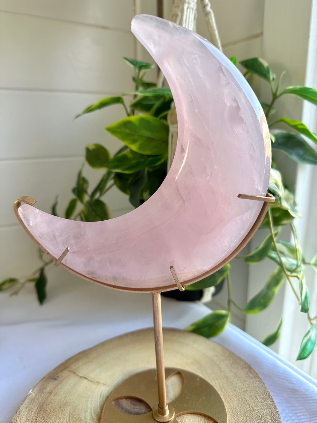 Rose Quartz Moon on Stand