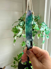 Load image into Gallery viewer, Rainbow Fluorite Moon on Custom Black Stand
