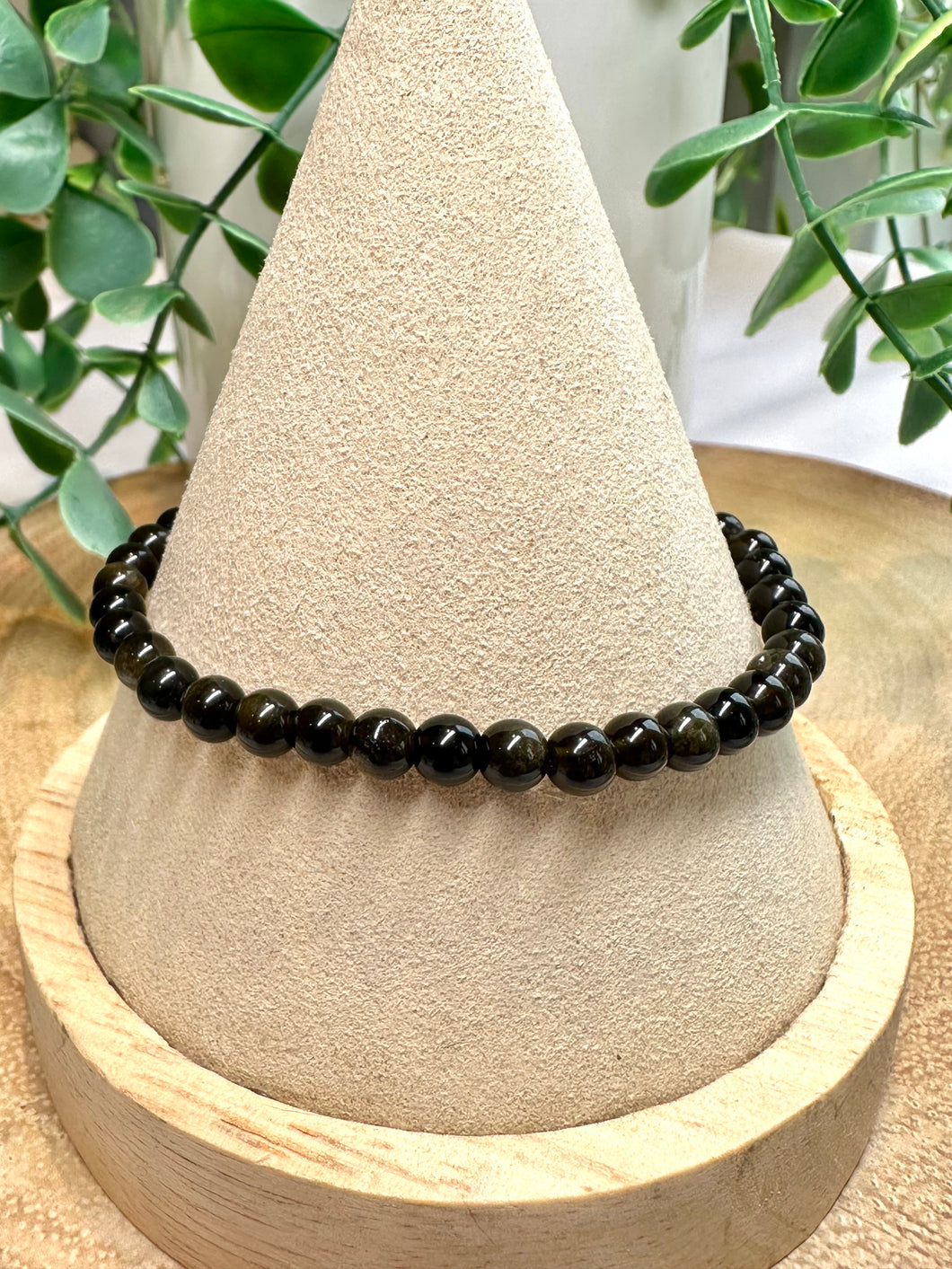 Gold Sheen Obsidian 4mm Beaded Bracelet|Consciously Sourced|Gemstone Stretch Bracelet|Crystal Beaded Bracelet