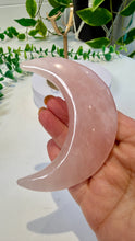 Load image into Gallery viewer, Rose Quartz Moon on Custom Gold Stand
