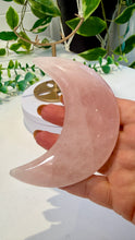 Load image into Gallery viewer, Rose Quartz Moon on Custom Gold Stand

