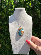 Load image into Gallery viewer, Oyster Mohave Turquoise Necklace (925 Silver) with 18” fine Silver Trace Chain
