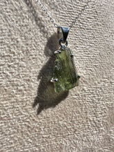 Load image into Gallery viewer, Genuine Moldavite Necklace set in 925 Silver with 18” Trace Chain
