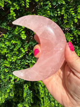 Load image into Gallery viewer, Rose Quartz Moon on Custom Gold Stand
